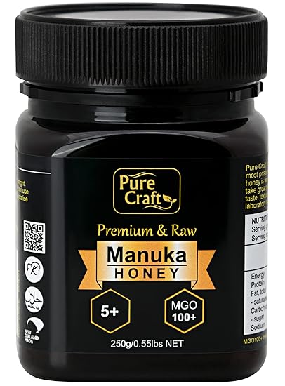 Pure Craft Manuka Honey, MGO 100+ and Kosher Certified | Pure Raw Organic Honey | BPA Free Jar from New Zealand, 250 Gram