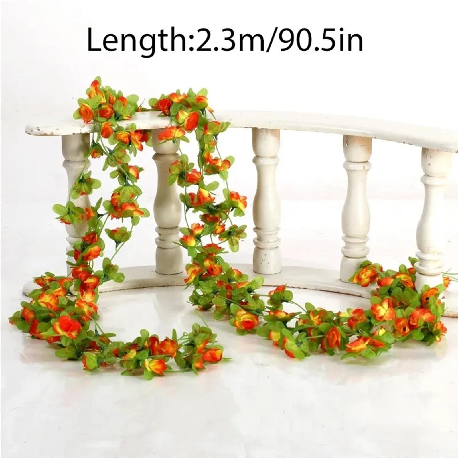 girlanda kwiatowa, 230 cm Zielona girlanda do domu, ślubu, ogrodu, gałązki, dekoracja ścienna(Orange)