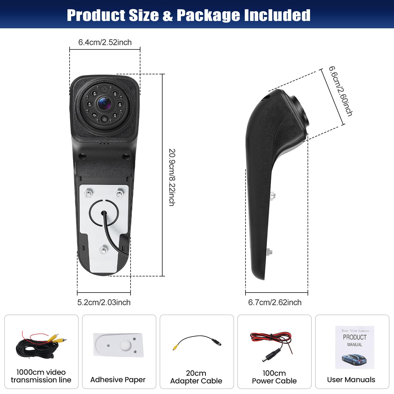 CAMECHO Luz de Freno Cámara Trasera HD Visión Nocturna IP67 Cámara Impermeable para Volkswagen Crafter 2017 Tercera Luz de Freno con ángulo Ancho de 140 °, 12V, 10m con Cable