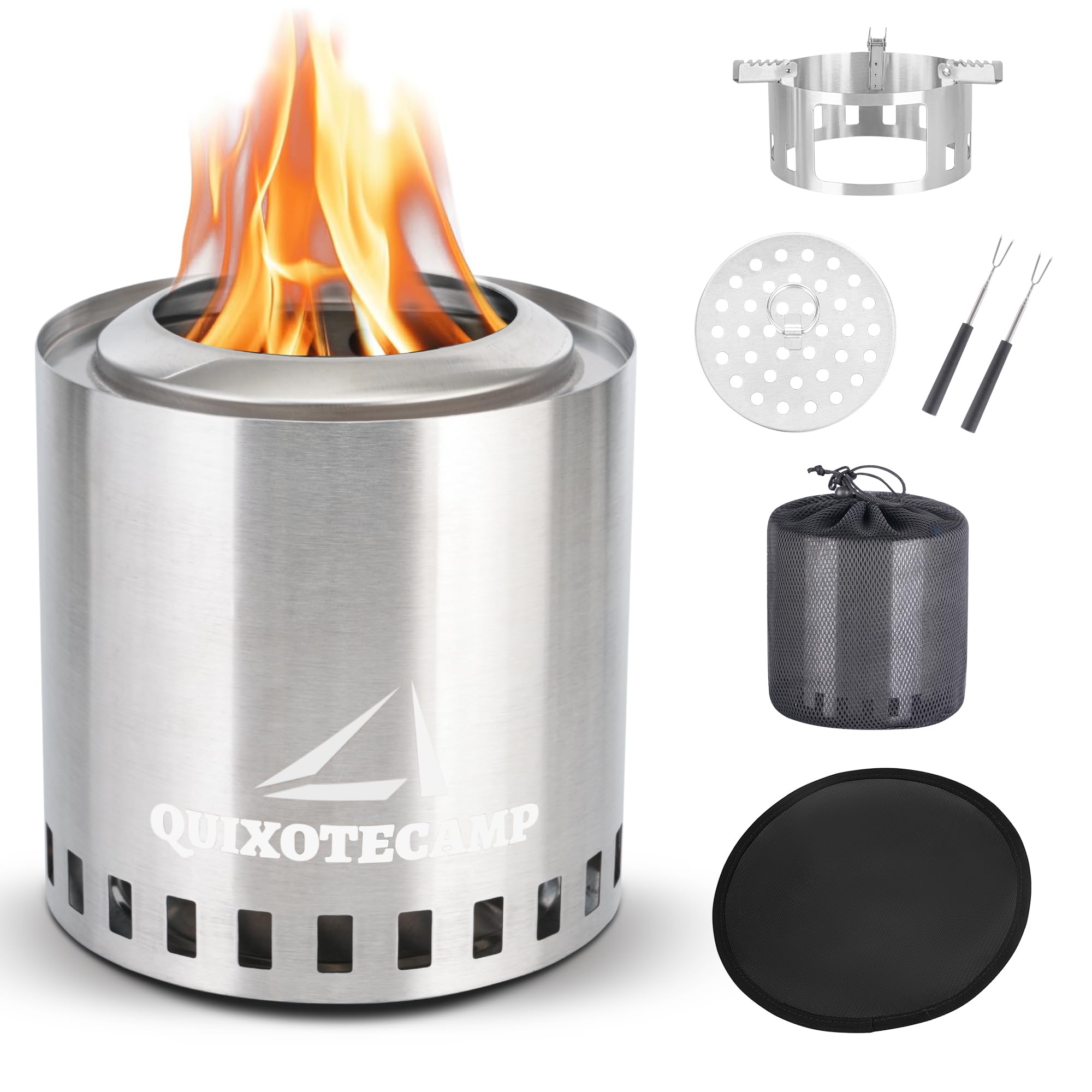 Smokeless Tabletop Fire Pit, Portable Mini Firepit with Top Bracket for Outdoor & Patio & Camp, Camp Stove Fueled by Pellets,Wood,Charcoal. 304 Stainless Steel, H:9.5 X D:7.1 in.