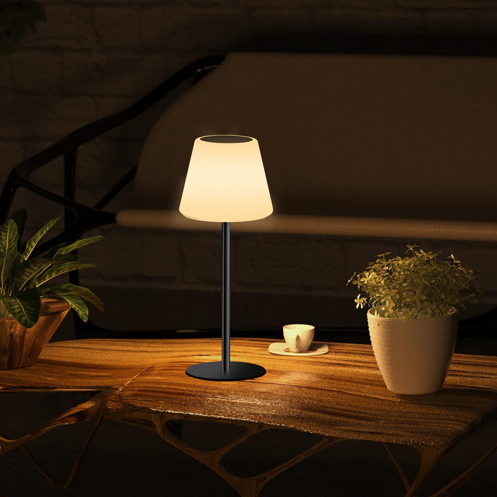Solar Tischlampe Outdoor lampe akku led Solar tischleuchte kabellos Tischlampe Dimmbar Warmweiß+RGB Solartischlampen mit Lichtsensor Solarlampen für Innen/Außen、Garten、Terrasse.