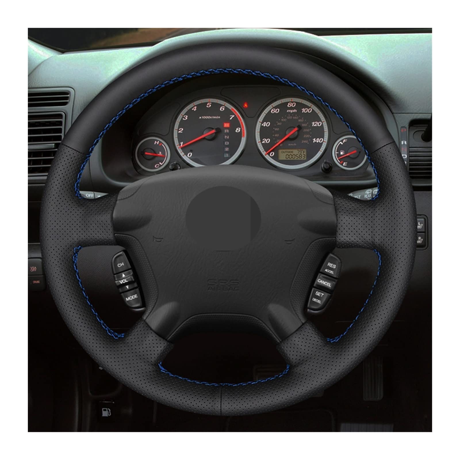 Couvre Volant Voiture Couverture De Volant De Voiture Bricolage Cousu À La Main en Cuir Véritable Noir pour CR-V pour CRV 2002-2006 Couverture Volant Voiture (Couleur : Light Blue Thread)