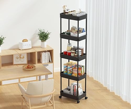 Miniatura 2 de Sooyee Carrito utilitario de plástico de 3 niveles con ruedas, carrito de almacenamiento multifuncional para oficina, sala de estar, cocina,