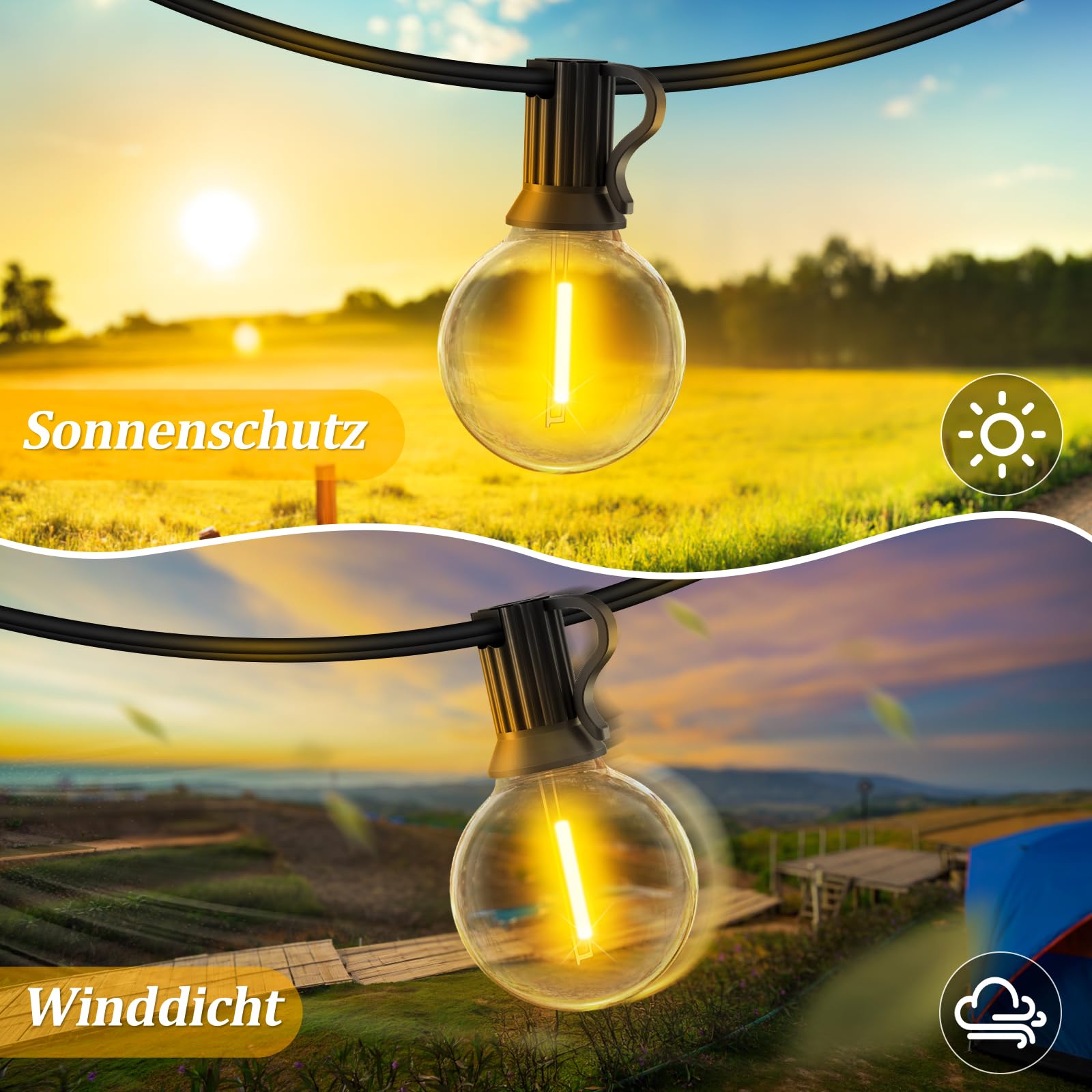 45M LED Lichterkette Außen Strom mit Fernbedienung, Wetterfest Lichterketten Glühbirnen mit Bruchsicheren Retro Birnen, Dimmbar Outdoor Aussenlichterkette für Terrasse Balkon Garten Party Pavillon