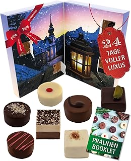 Hallingers Genuss Manufaktur Pralinen Adventskalender ohne Alkohol – 24 handgemachte Premium Schoko Pralinen aus Edelkako - Süßigkeiten Geschenk Familie Kinder Erwachsene - Weihnachtskalender 2025