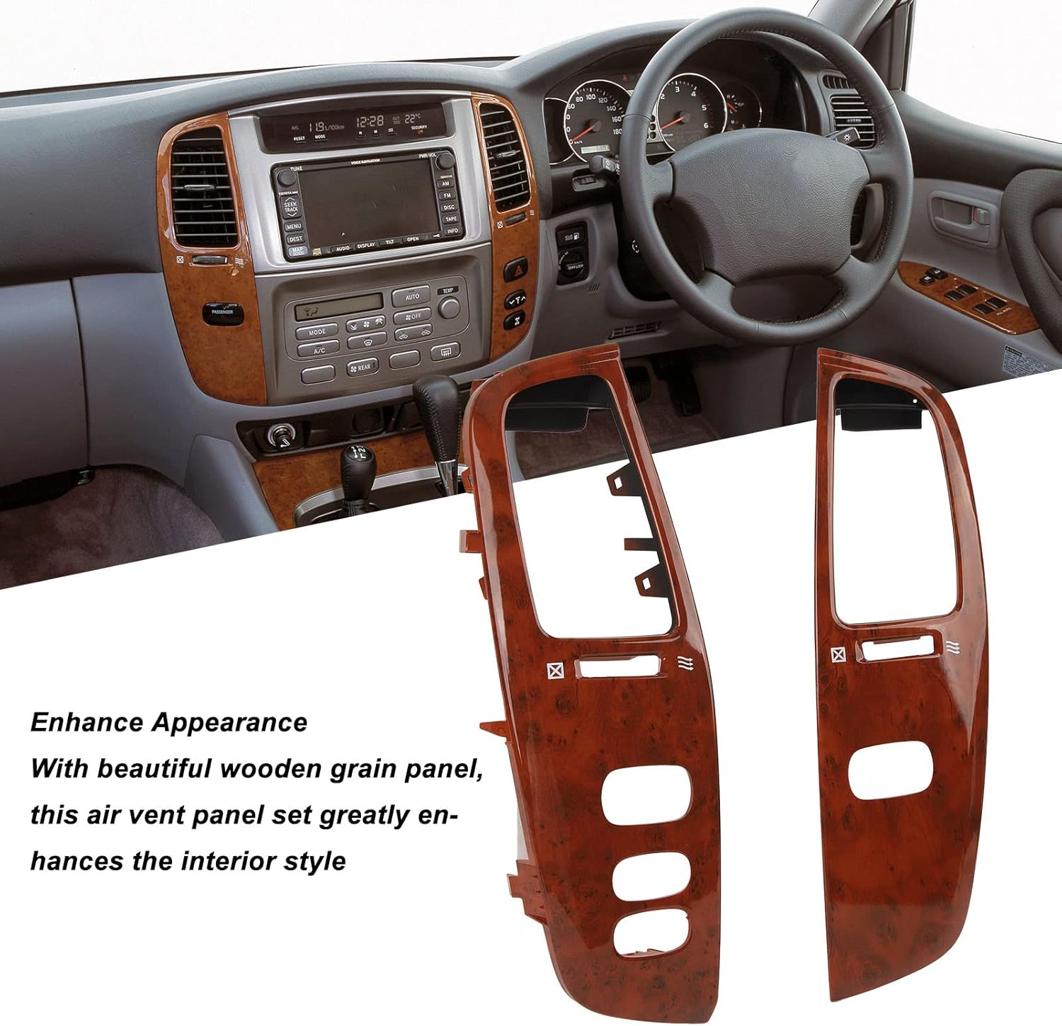 KIMISS Dashboard Air Vent Kit FJ100 1998-2007, Left Right AC Outlet with Wood e Panel, Instrument Panel Grill