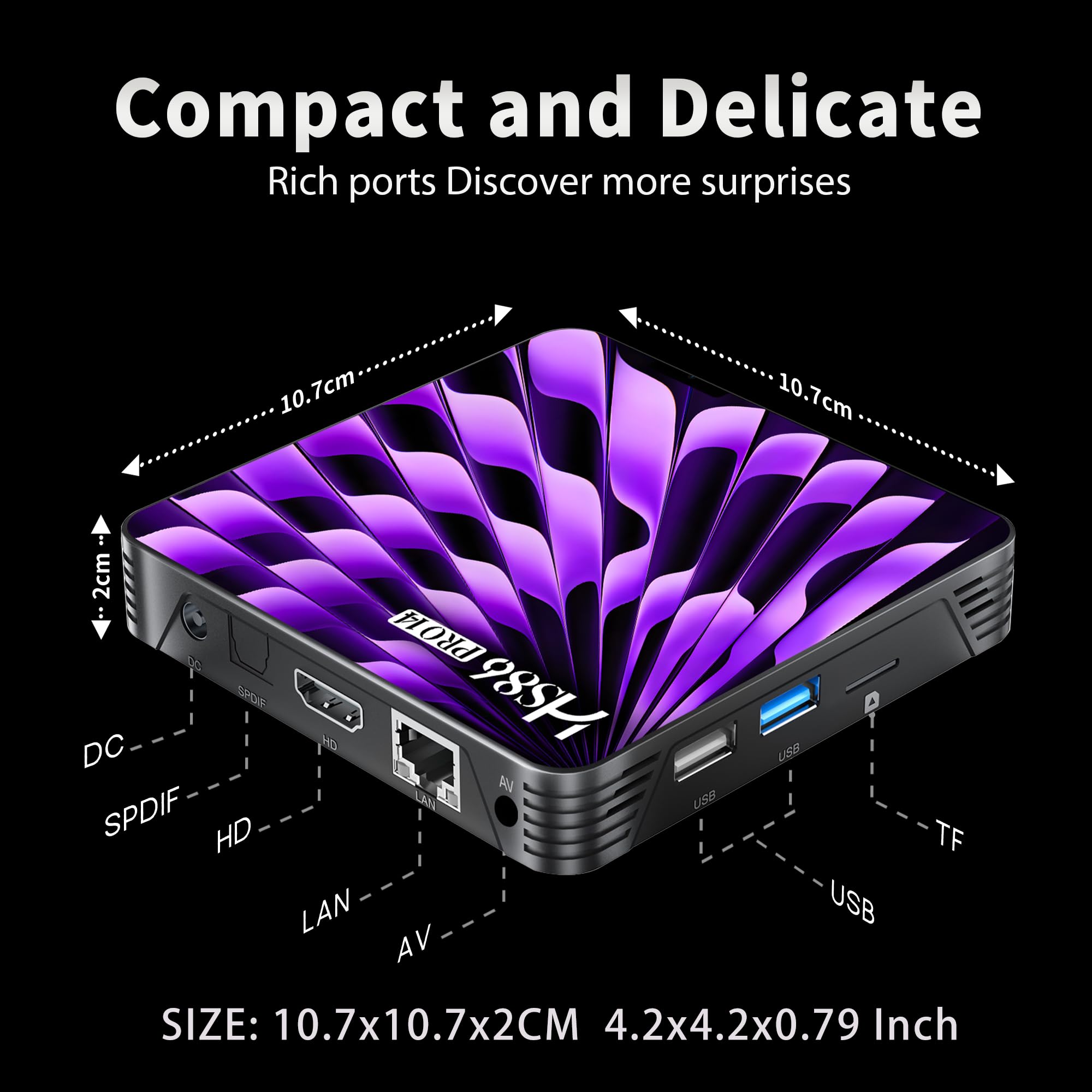 Smart TV Box Android 14.0, 2026 HD 8K Android Box RK3518 RAM 2G ROM 16G Supporto WiFi6 Enternet 10/100M BT 5.0 USB 3.0 Internet TV Box HD 8KHDR10+ Smart Client Media Streaming Voice Remote HS86 PRO14