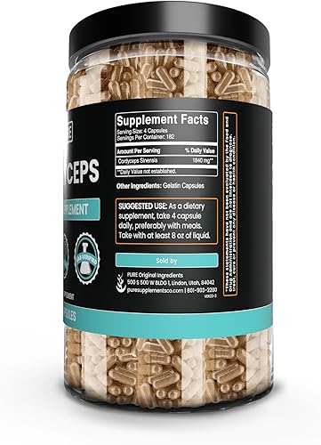 Miniatura 3 de PURE ORIGINAL INGREDIENTS Cordyceps (730 cápsulas) sin magnesio o rellenos de arroz, siempre puro, verificado por laboratorio
