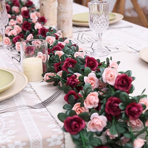 Miniatura 2 de Party Joy 5 guirnaldas de flores artificiales de 41 pies, flores artificiales para colgar, hiedra rosa, cestas colgantes de arco de boda, decoración