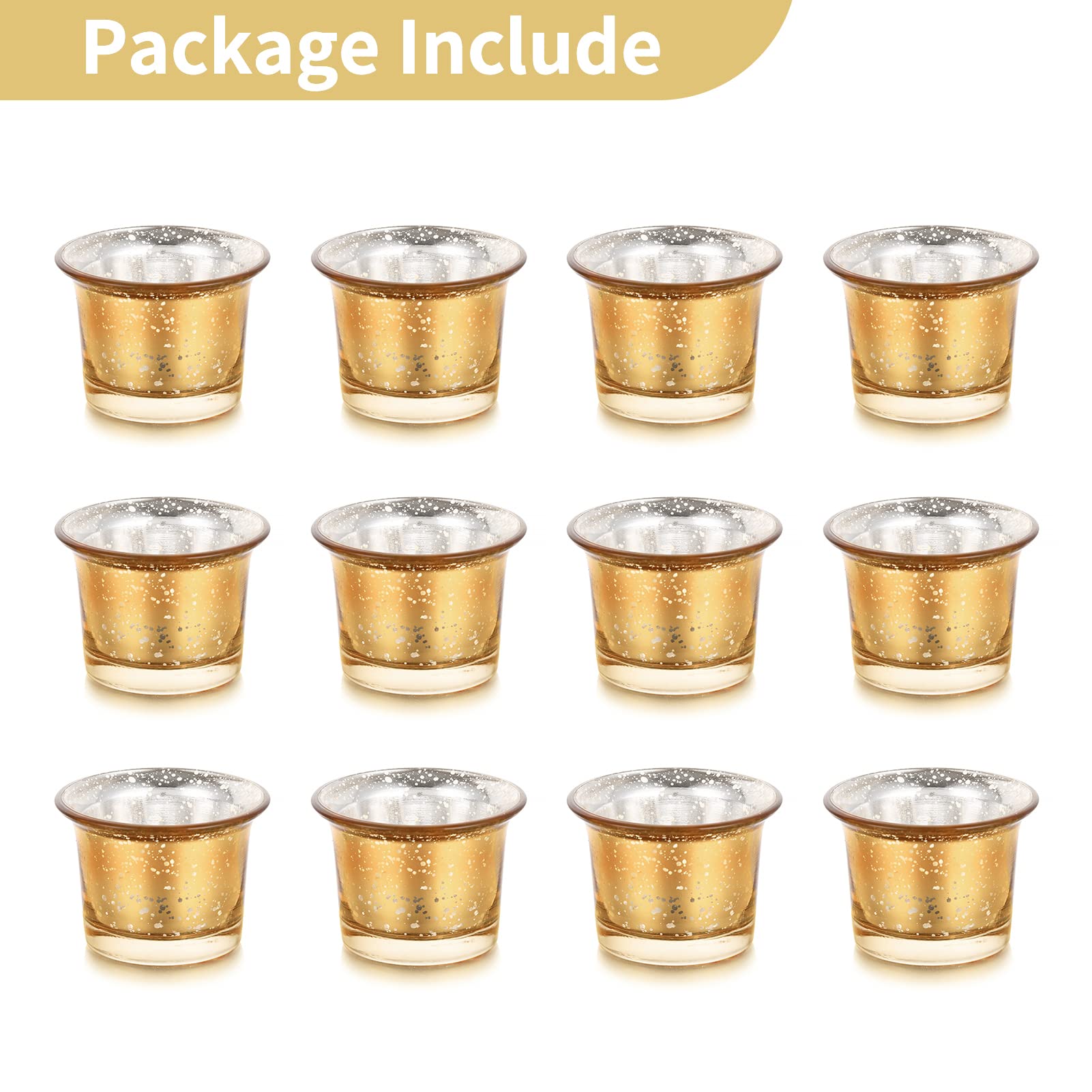 Nuptio Porta Candele Lumini Vetro - Set di 12 Portacandele Porta Candela in Oro Mercurio Sfuso per Candele Votive Galleggianti Centrotavola per Feste di Matrimonio Decorazioni Natalizie