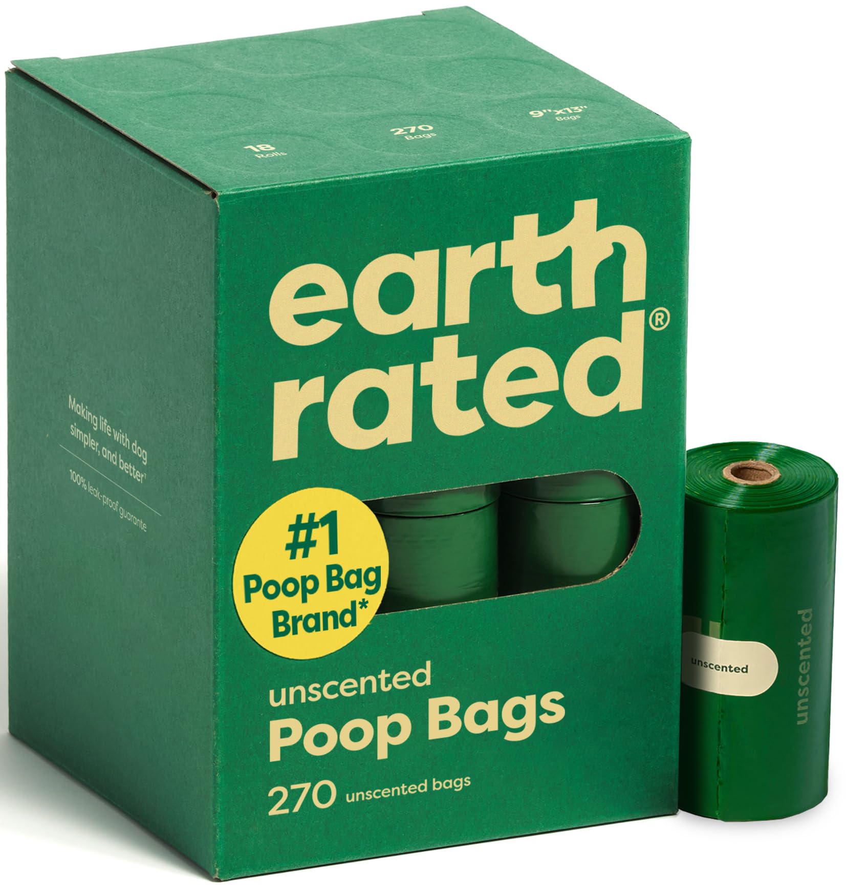 Earth Rated Dog Poop Bags on Refill Rolls, 270 Bags, Unscented Unscented 1 Count (Pack of 270)