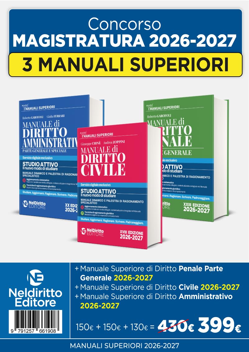 Kit 3 manuali superiori civile, penale e amministrativo 2026-2027
