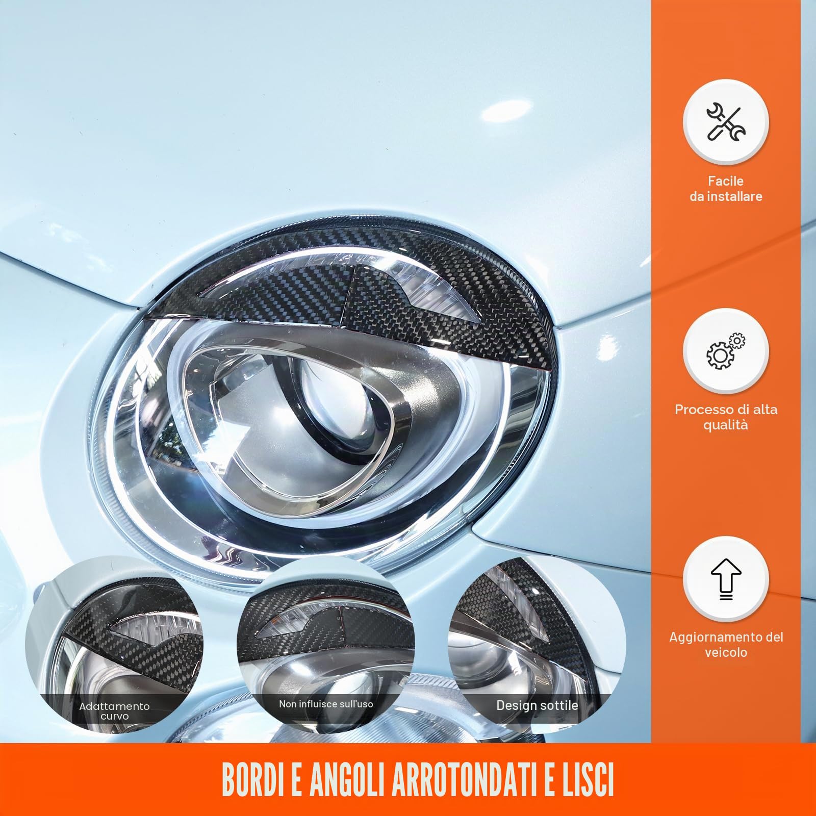 Copertura per palpebre per fari e sopracciglia, per @F@iat @500/Abarth 595 2016-2023, accessori esterni per fari auto, colore nero