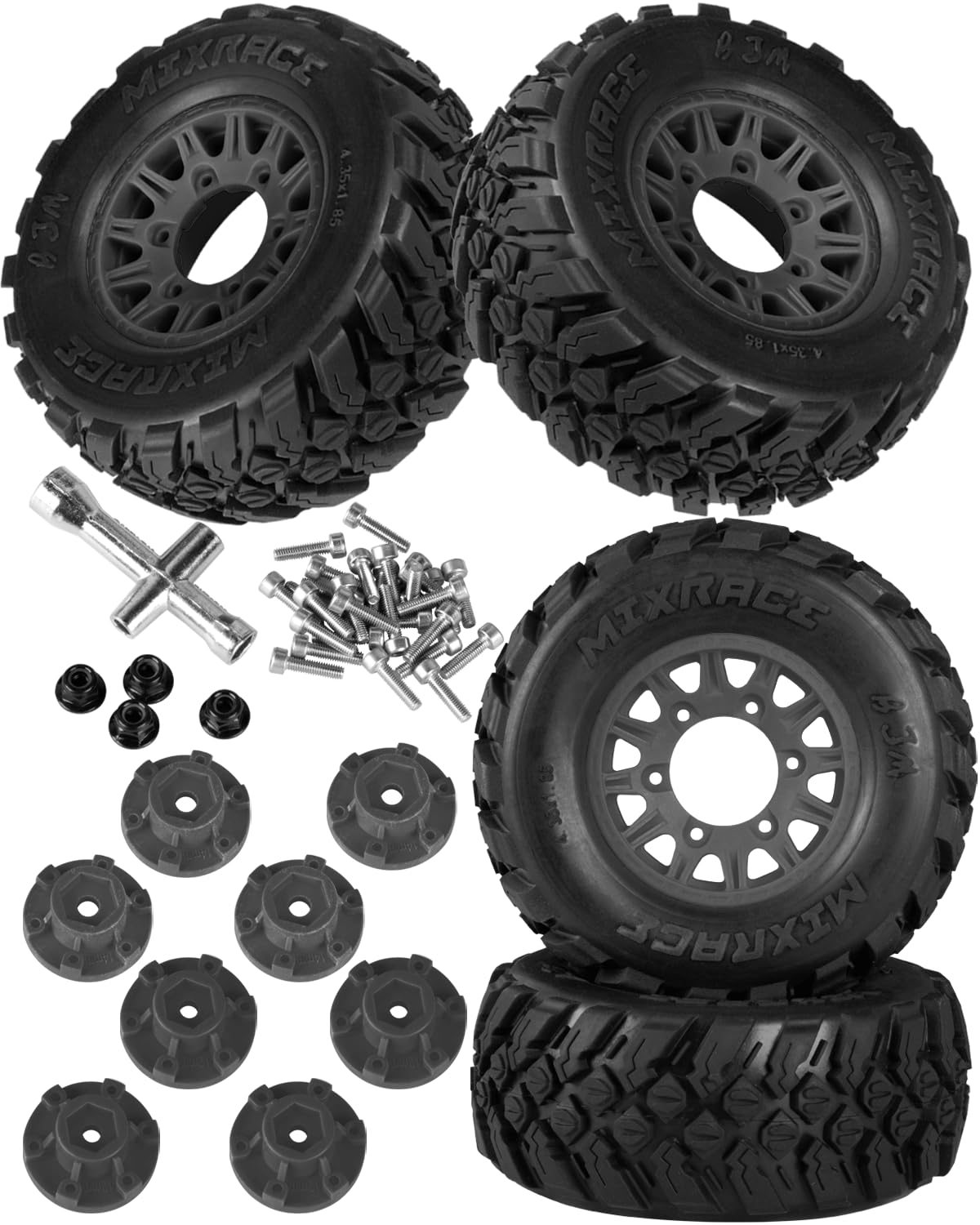 RcarmumbWow RC 12mm/14mm Hex RC Wheels and Tires for 1/10 Slash 2WD 4×4 4wd,Senton Axia1 Redcat Rc4wd,Rc Truck Tires Snow Tires Desert Tires,4PCS,Black