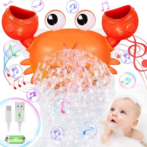 Actualización 2024Juguetes de baño de burbujas de cangrejo, fabricante de burbujas de baño de bebé recargable por USB para niños pequeños, máquina