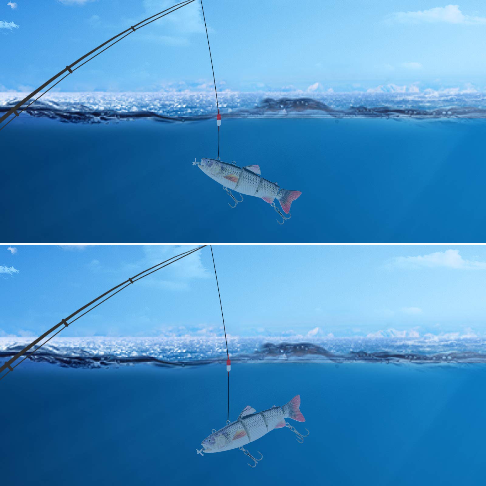 ODS Señuelo Robótico para la Pesca, Señuelo de Pesca Eléctrico Auto-Nadador de 5,12" Señuelo segmentado con Anzuelos Agua Dulce Agua Salada