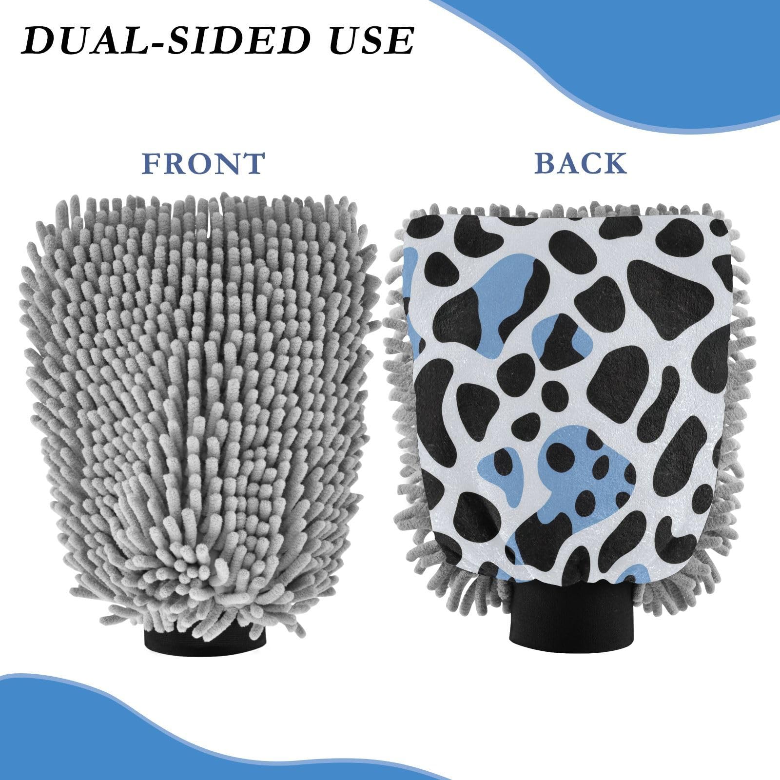 Flradish 2 Pack Beautiful Leopard Print Car Wash Mitt Chenille Microfiber Lint-Free Scratch Free Ultra-Soft Absorbent Car Wash Mitt 10.2x7.09 Inch