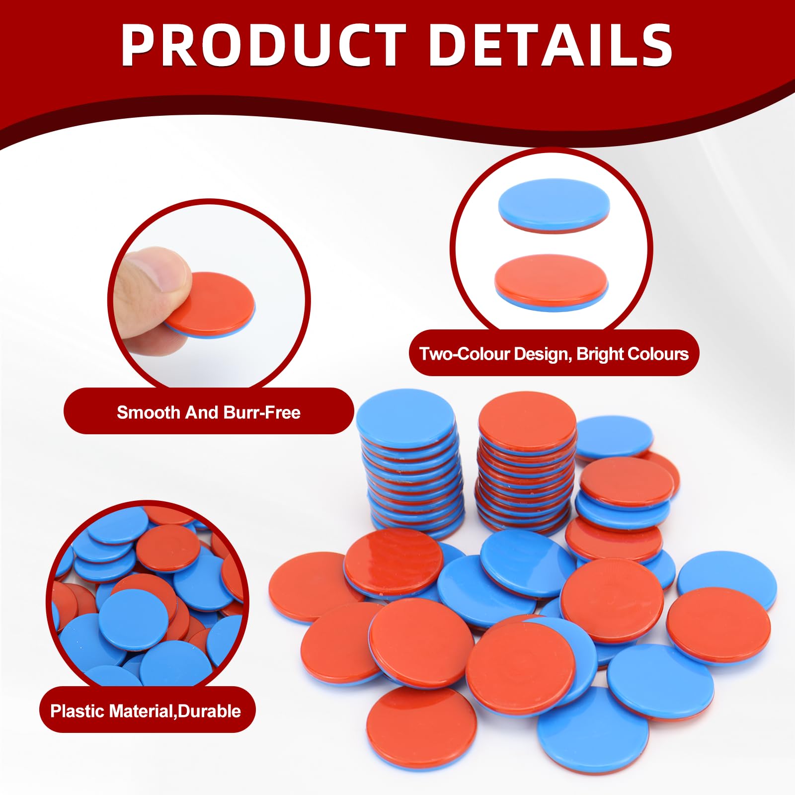 100 Jetons Réversibles en Plastique Rouge Bleu pour Aide au Calcul et Comptage