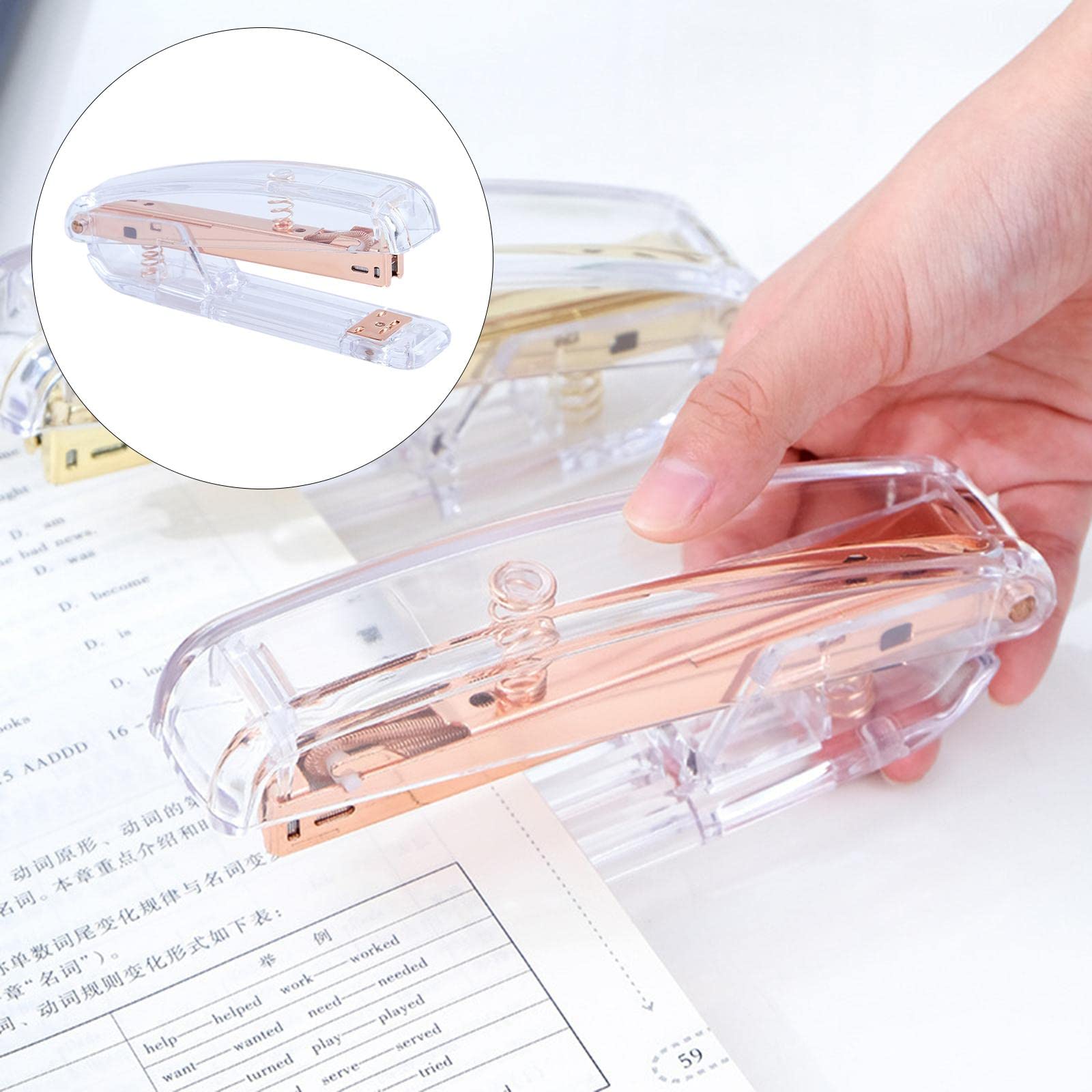 2 Piezas Grapadora Estándar Grapadora Manual de Escritorio Grapadora Transparente Grapadora de Oficina Funciona con Resorte en Acrílico Y Hierro Antió, 3 piezas