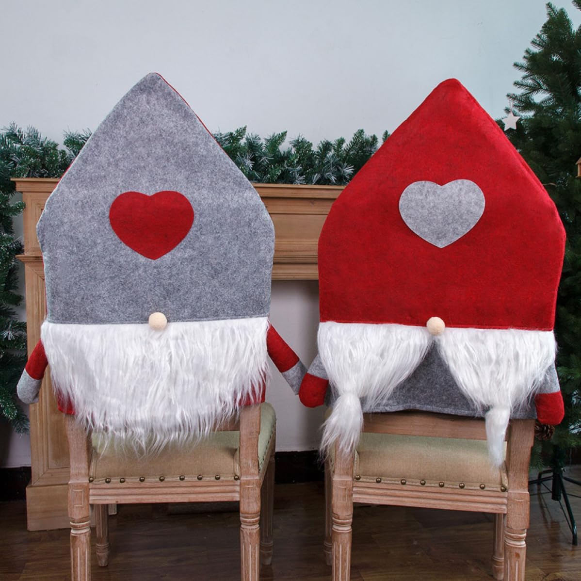 2pcs Funny Xmas Chair Cover Ornament in Felt Cloth for Dining Chairs