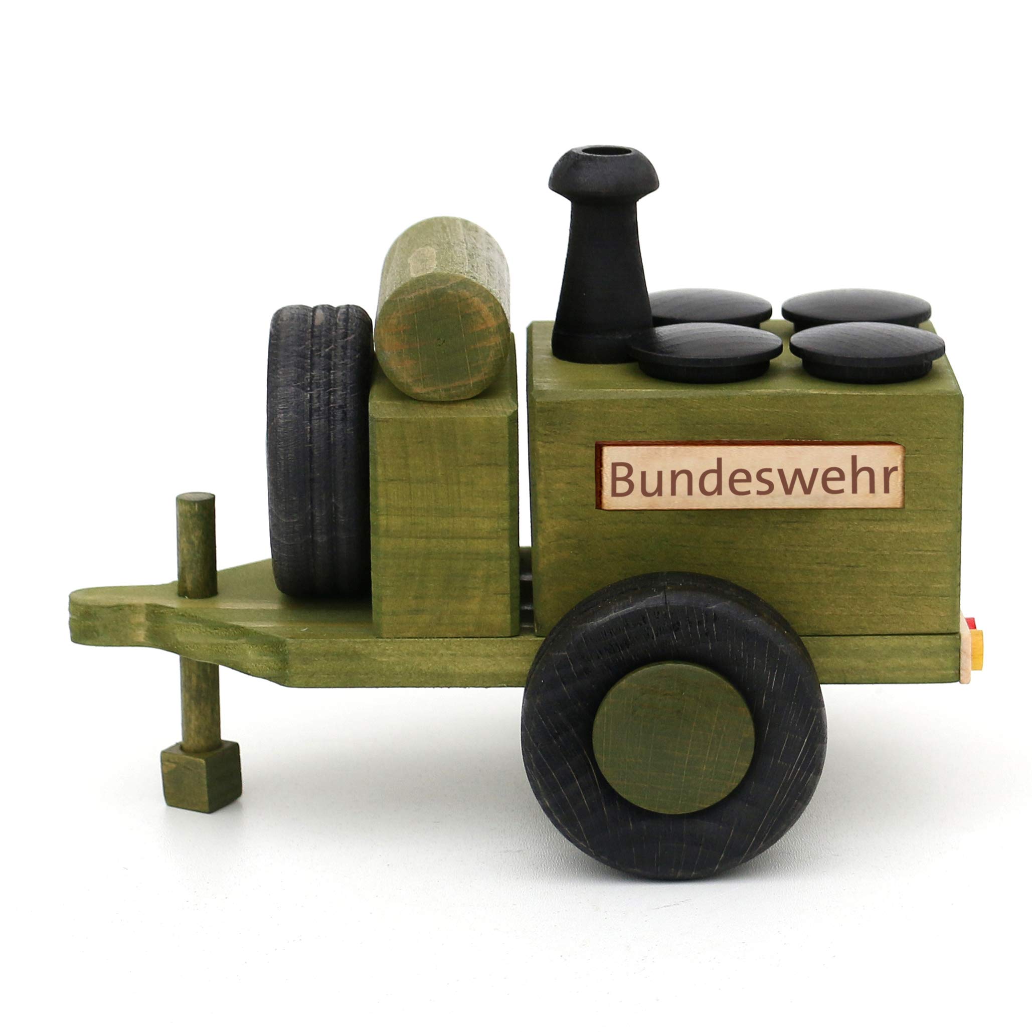 Holz Räucherfigur Gulaschkanone - Bundeswehr - in grün/schwarz, L/B/H: 18 x 11,5 x 13 cm.