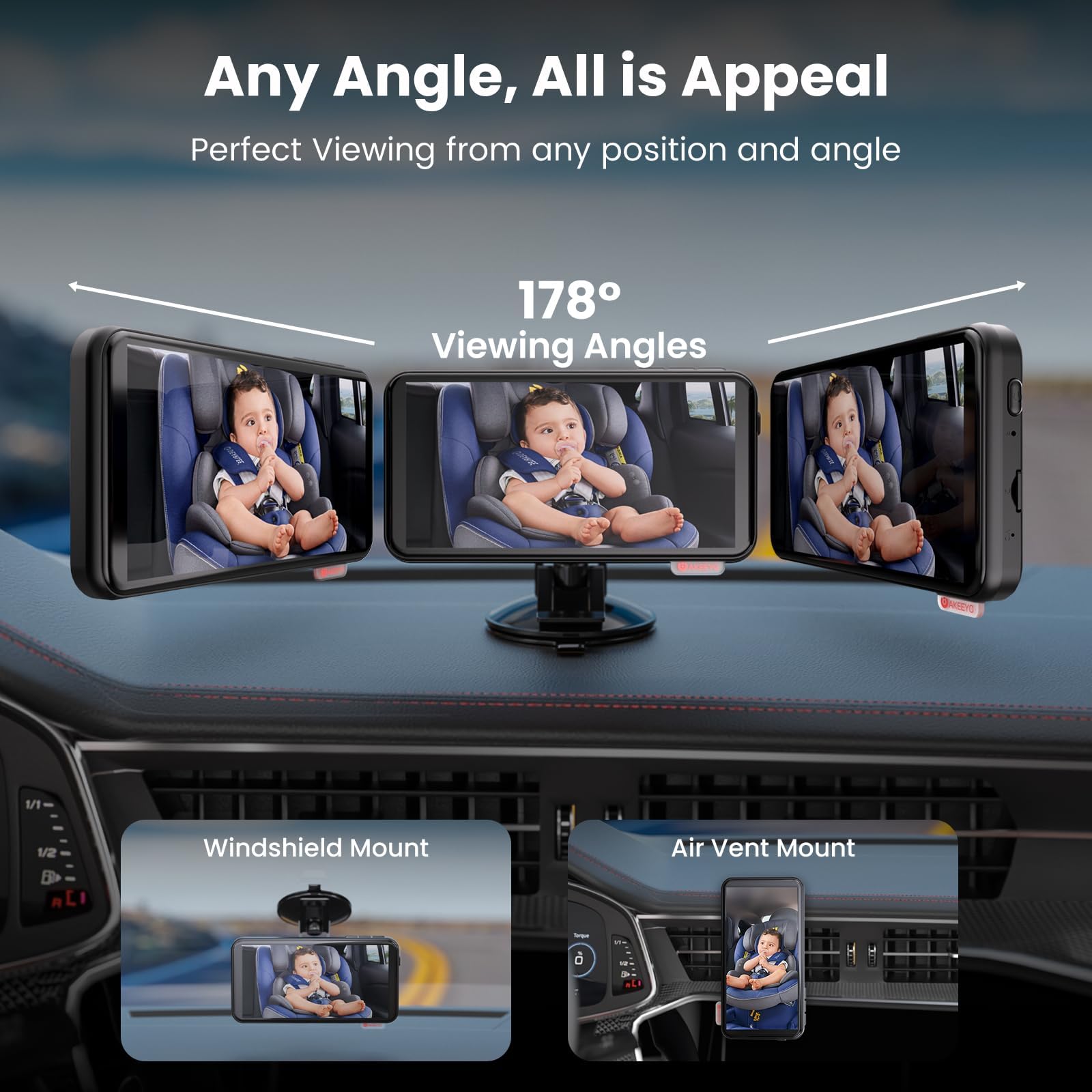 Cámara de Automóviles para Bebés,Espejo de Automóvil con Pantalla Táctil IPS de 5,5" con 1080p Orientado Trasero,Alertas para Eliminar Bebé/Mascota,Zoom 4x,Control de Aoz,WiFi, Aplicación,Akeeyo BMC-X