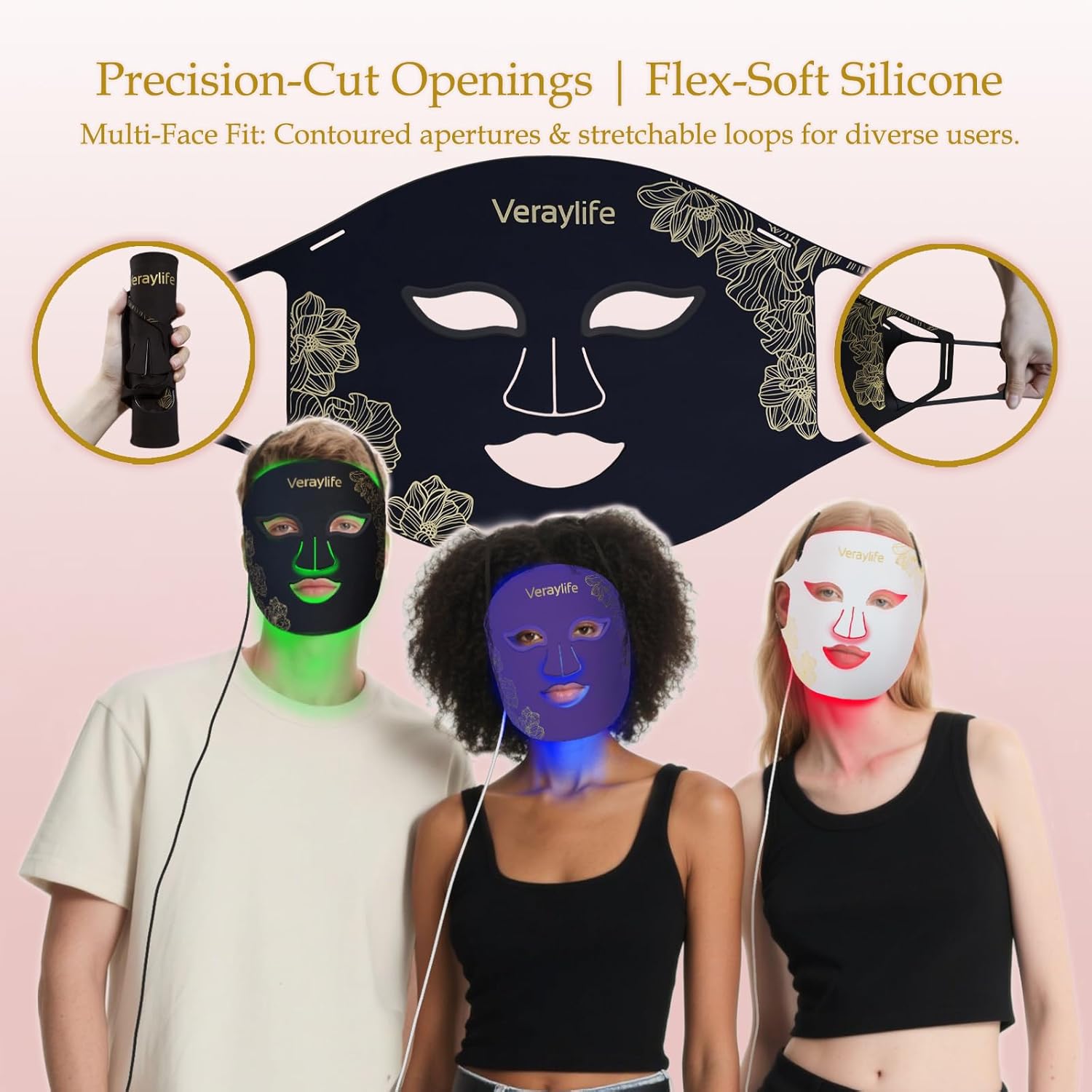 Red Light Therapy for Face, LED Facial Mask, Skin Care Light with Near Infrared 850nm & Adjustable Blue Light, Portable Home Device with 7 Colors & 8 Modes, 432 Beads Pro LEDs (Black-F) - Image 6