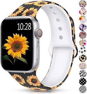 GeekSpark Compatible with Apple Watch Band 38mm 40mm 42mm 44mm,Soft Silicone Fadeless Pattern Printed Replacement Bands for iWatch Series 5,4,3,2,1/Women Men Sunflower 38mm 40mm S/M - coolthings.us
