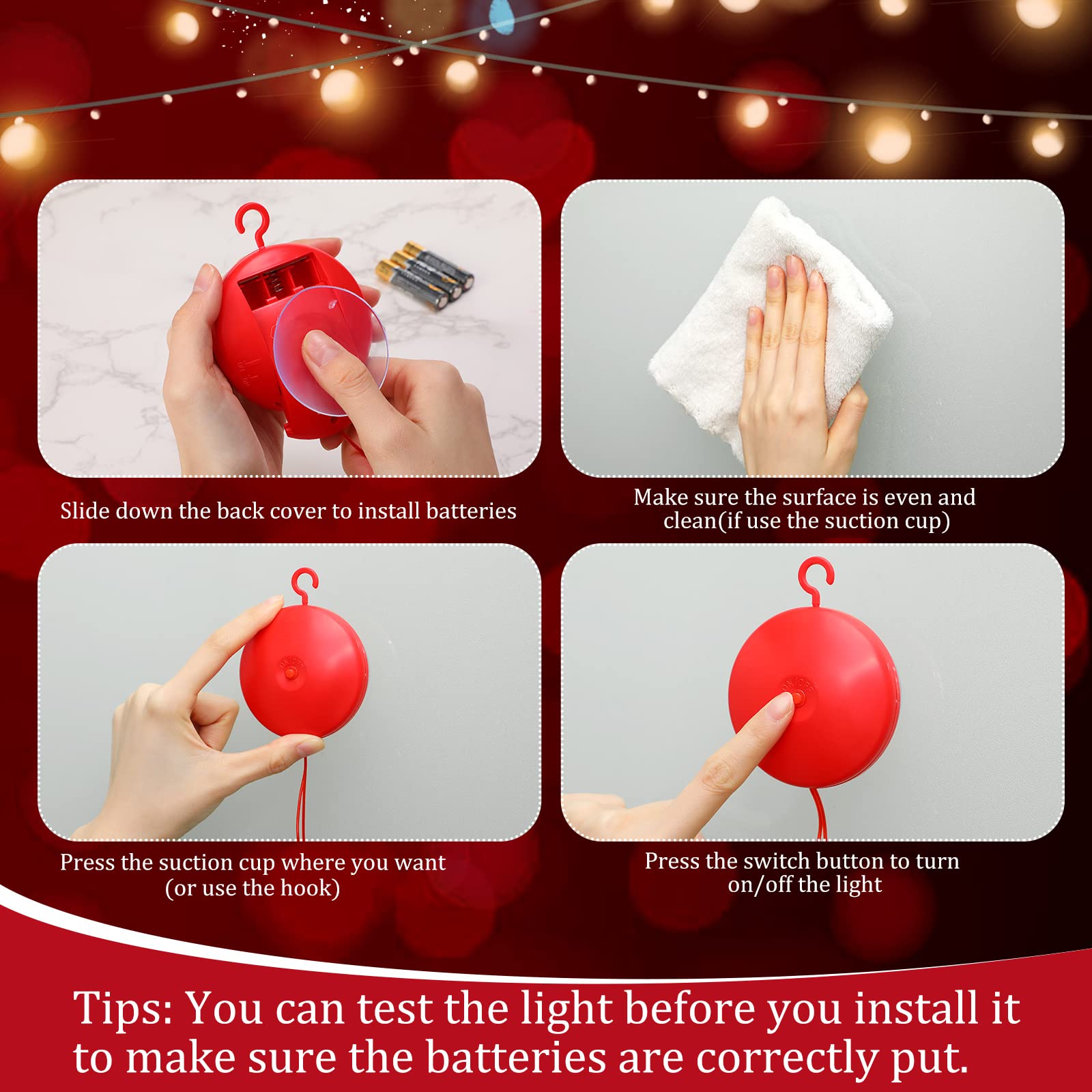 Lot de 5 guirlandes lumineuses en forme de cœur pour fenêtre de Saint-Valentin avec crochet à ventouse pour décoration intérieure et extérieure (style simple)