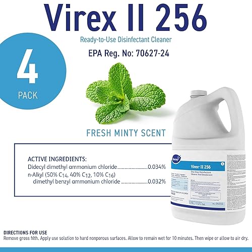Miniatura 6 de VIREX Diversey II 256 04332. Limpiador desinfectante y desodorante, limpiador de pisos de grado hospitalario con aroma a menta, concentrado, 1 galón