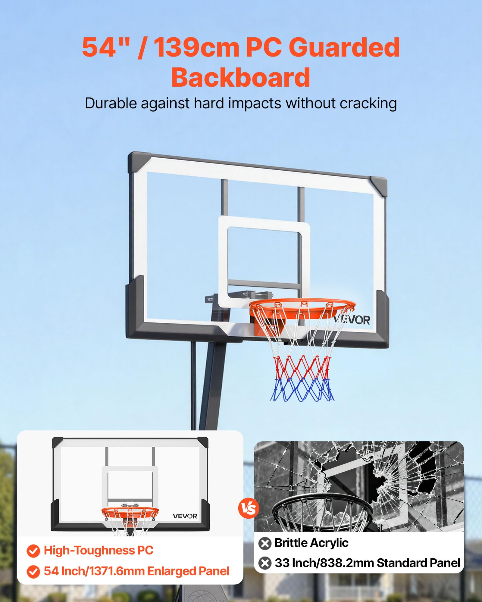 VEVOR Canestro da basket, regolabile in altezza, portatile, canestro da basket all'aperto, tabellone in PC per adolescenti, adulti, campo da basket, scuole, parchi