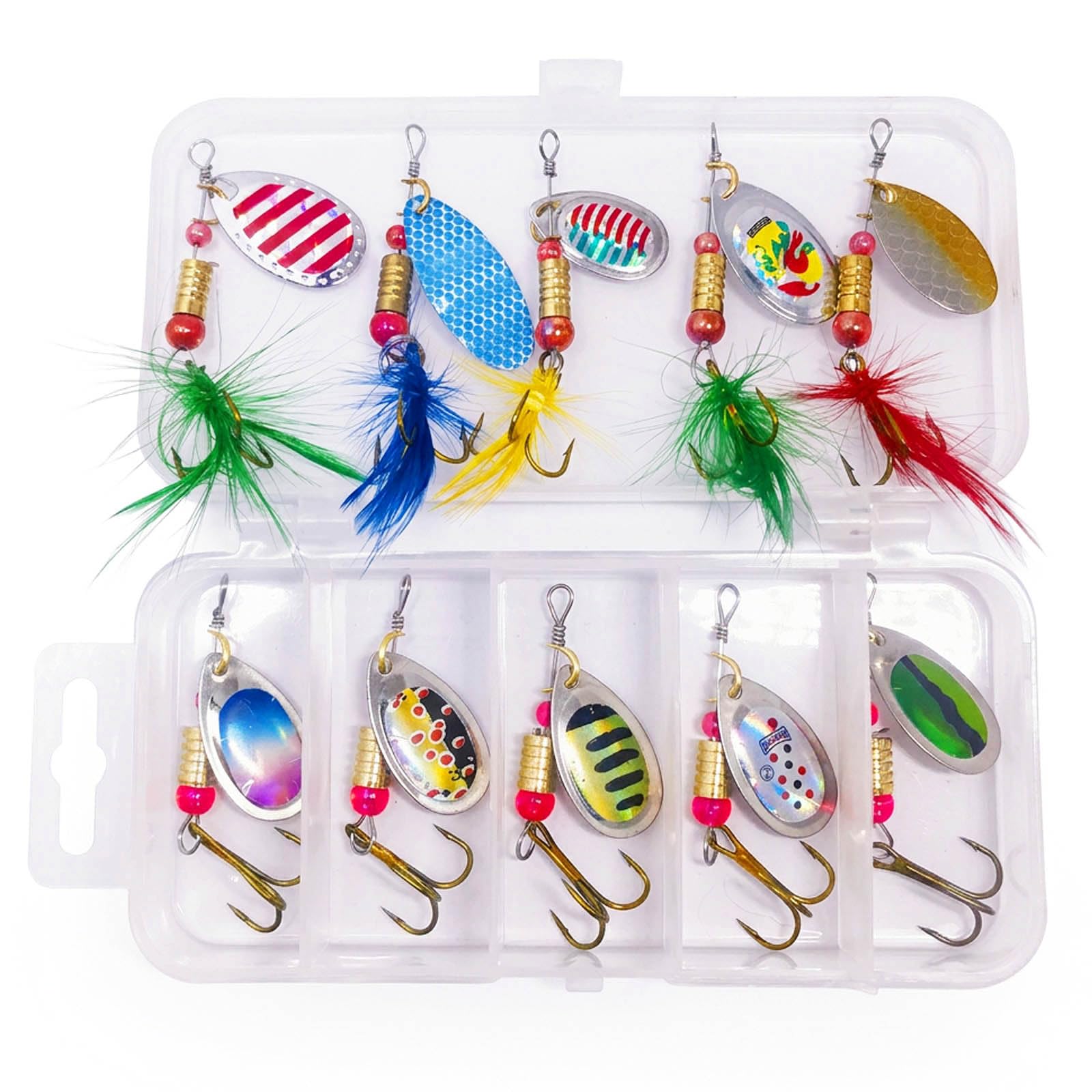 10 Pcs Fishing Spinners, Fishing Lures Rotating Sequins Hand Crank Sequins Spinner Metal Sequins Multi Colored Fishing Accessories Fakes Baits for Freshwater Saltwater Fishing in Storage Box
