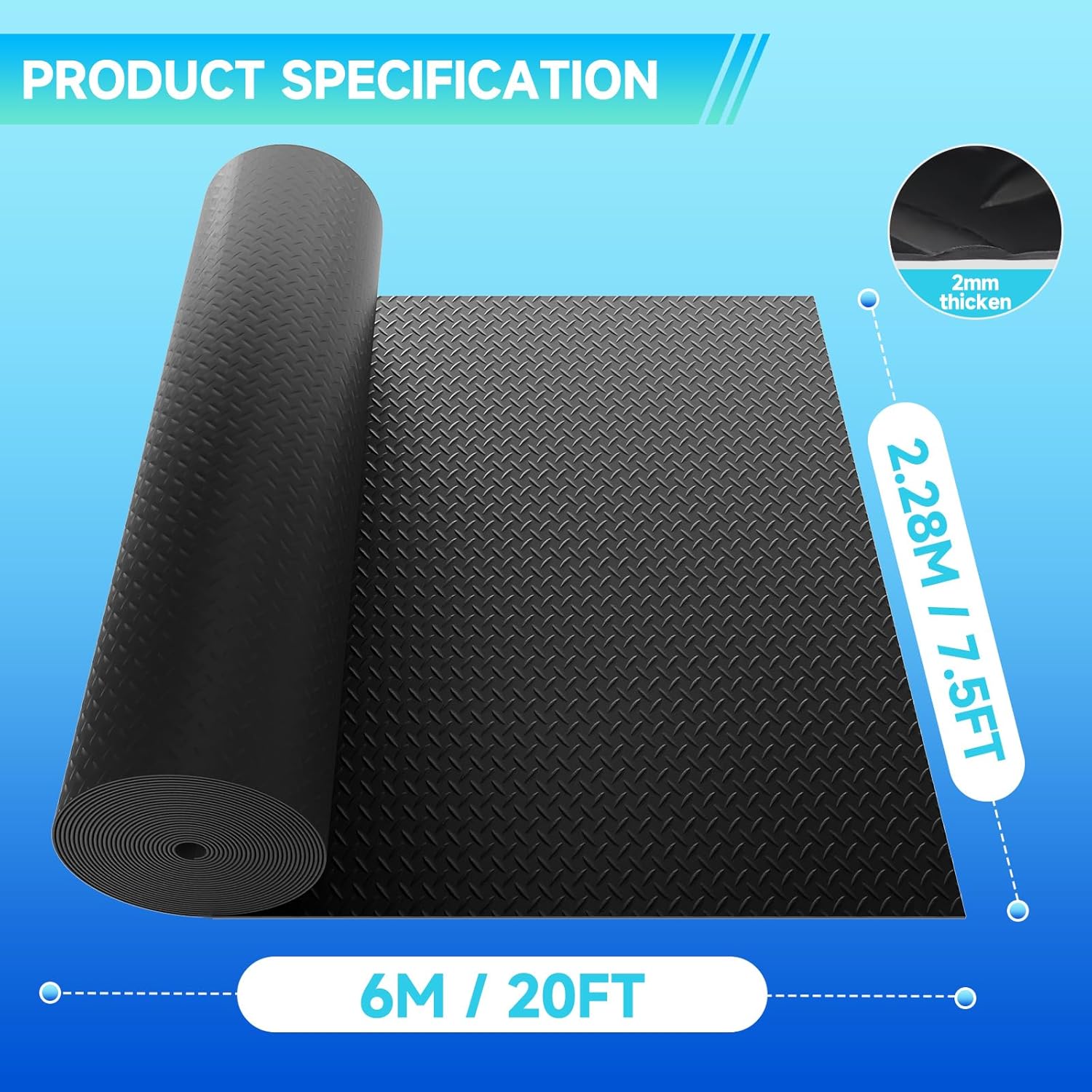 7.5 x 20 FT Garage Floor Mat, Thickened Diamond Plate PVC Garage Mats Flooring Roll for Under Car, Garage Car Parking Mats for Compact SUVS, Sports Car