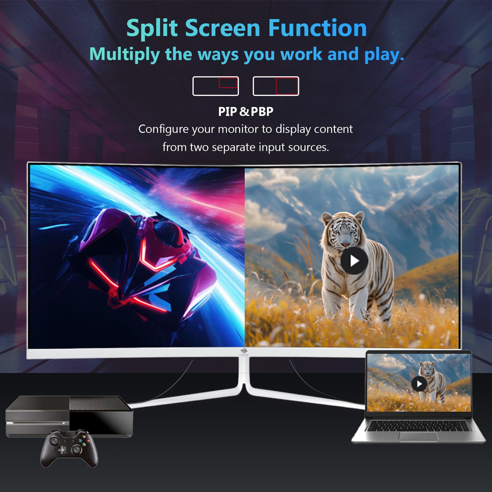 Z-Edge Ecran PC Gamer Incurvé Blanc 30'' 200Hz, 1ms, 2560x1080, FreeSync, Moniteur Gaming White Ultra-large 21:9, Inclinaison Réglable, 1500R, 2×HDMI2.0 & 2×DP1.4, RGB, VESA 75*75mm (DP Câble Inclus) | Écran incurvé 21:9 1500R 2560 x 1080, 99 % sRGB, lumi