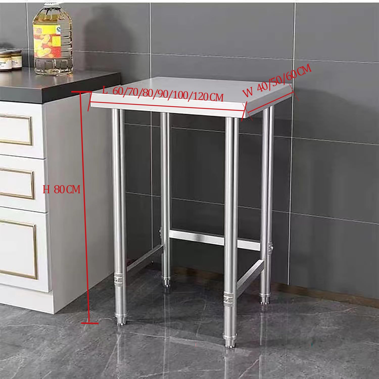 Mesa INOX con Base Abierta, Mesa De Trabajo Y Preparación para Cocinas Profesionales, Mesas De Metal, Banco De Trabajo De Acero para Cocinas Restaurantes Casas Garajes,80x40x80cm