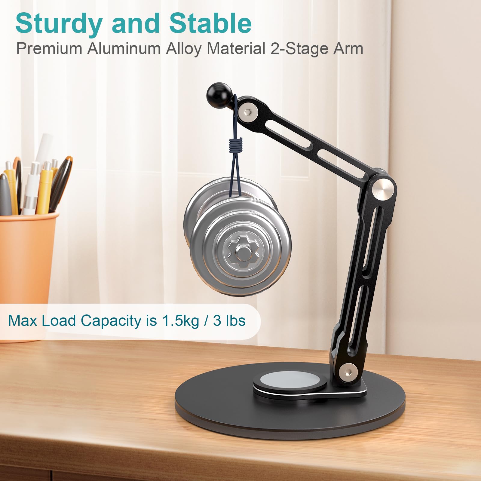 Supporto da scrivania per iPad, supporto per tablet con rotazione a 360°, base in metallo, morsetto per iPad, compatibile con iPad Pro, Surface Pro, monitor portatile, iPhone, adattatore a vite per