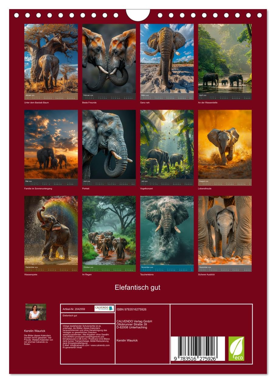 Elefantisch gut (Wandkalender 2026 DIN A4 hoch), CALVENDO Monatskalender: Das Leben der Elefanten in beeindruckenden Bildern (CALVENDO Tiere)