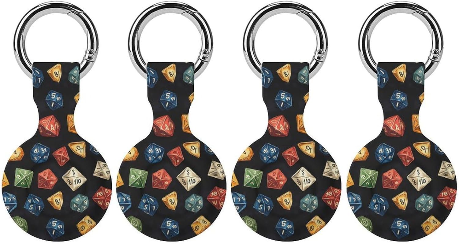 D and 20 Dice Dungeons Funny Cover Compatible with AirTag Case Protector GPS Tracker Holder with Keychain
