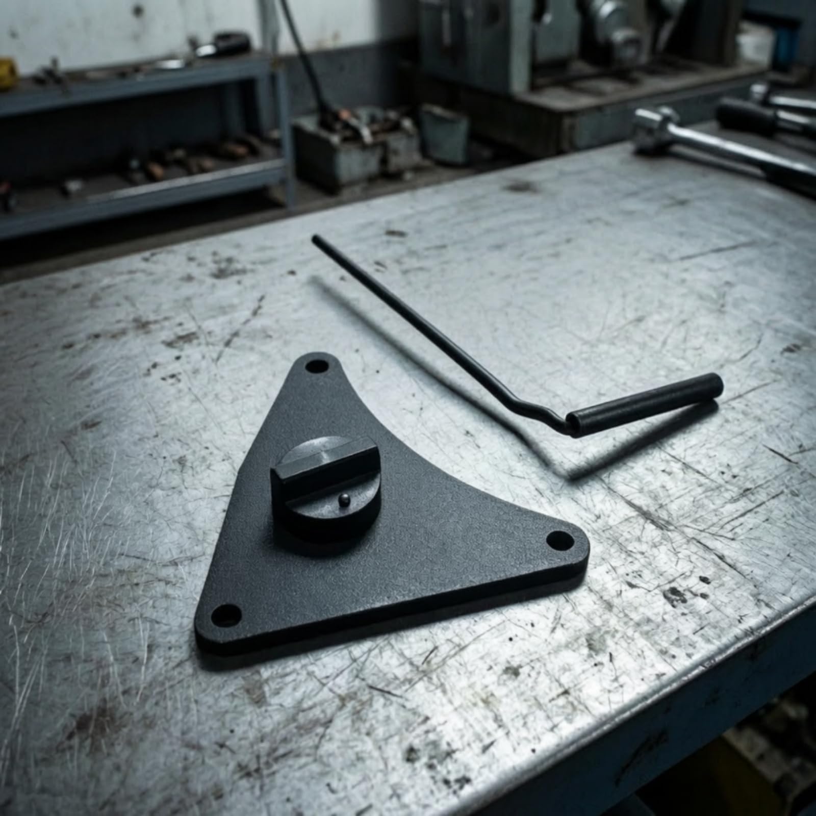MERIGLARE Dispositif Fixation l' pour Moteur Voiture avec Plaque Triangulaire et Poignée en Acier pour Remplacement Courroie Distribution et Entretien Moteur.