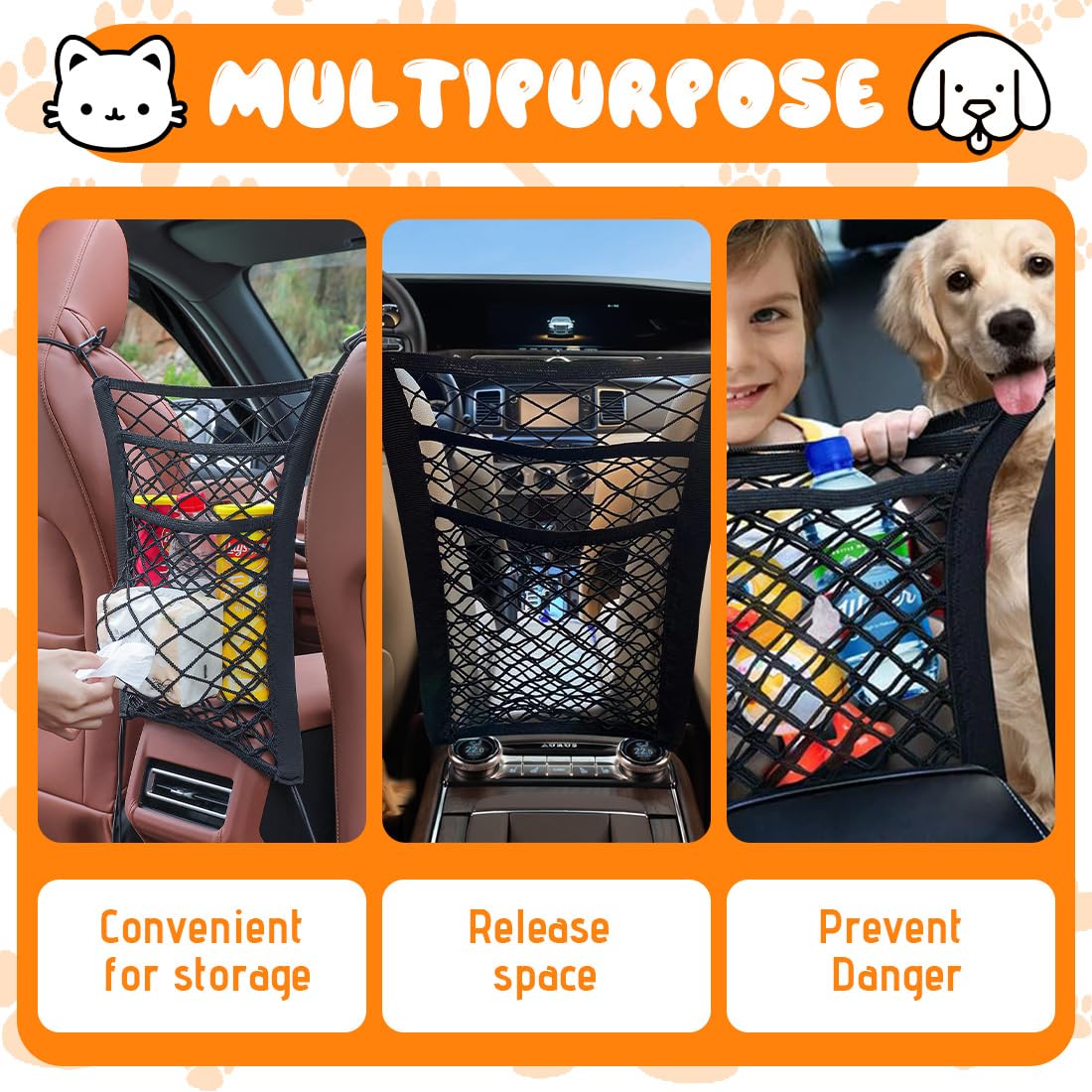 1 pcs Rete barriera per animali domestici, portaoggetti a 3 Strati per Cani Universale, Rete Barriera Divisoria Auto, divisore per cani e auto, per viaggi di sicurezza, per auto, SUV, camion
