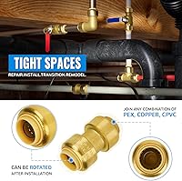 Vista 4 de SUNGATOR Acoplamiento de 1/2 pulgada, accesorios Pex a presión de 1/2 pulgada, acoplamiento recto de 1/2", accesorios de latón sin plomo