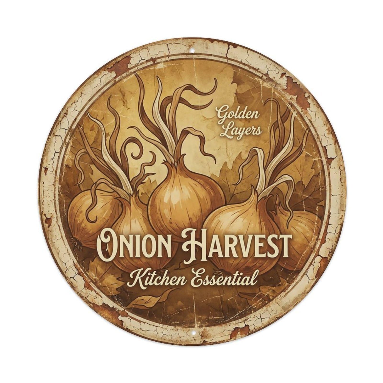 Cxhjca 8X8inch(20X20cm) Vintage Cottagecore Garden Onions Bulbs Harvest Metal Tin Sign
