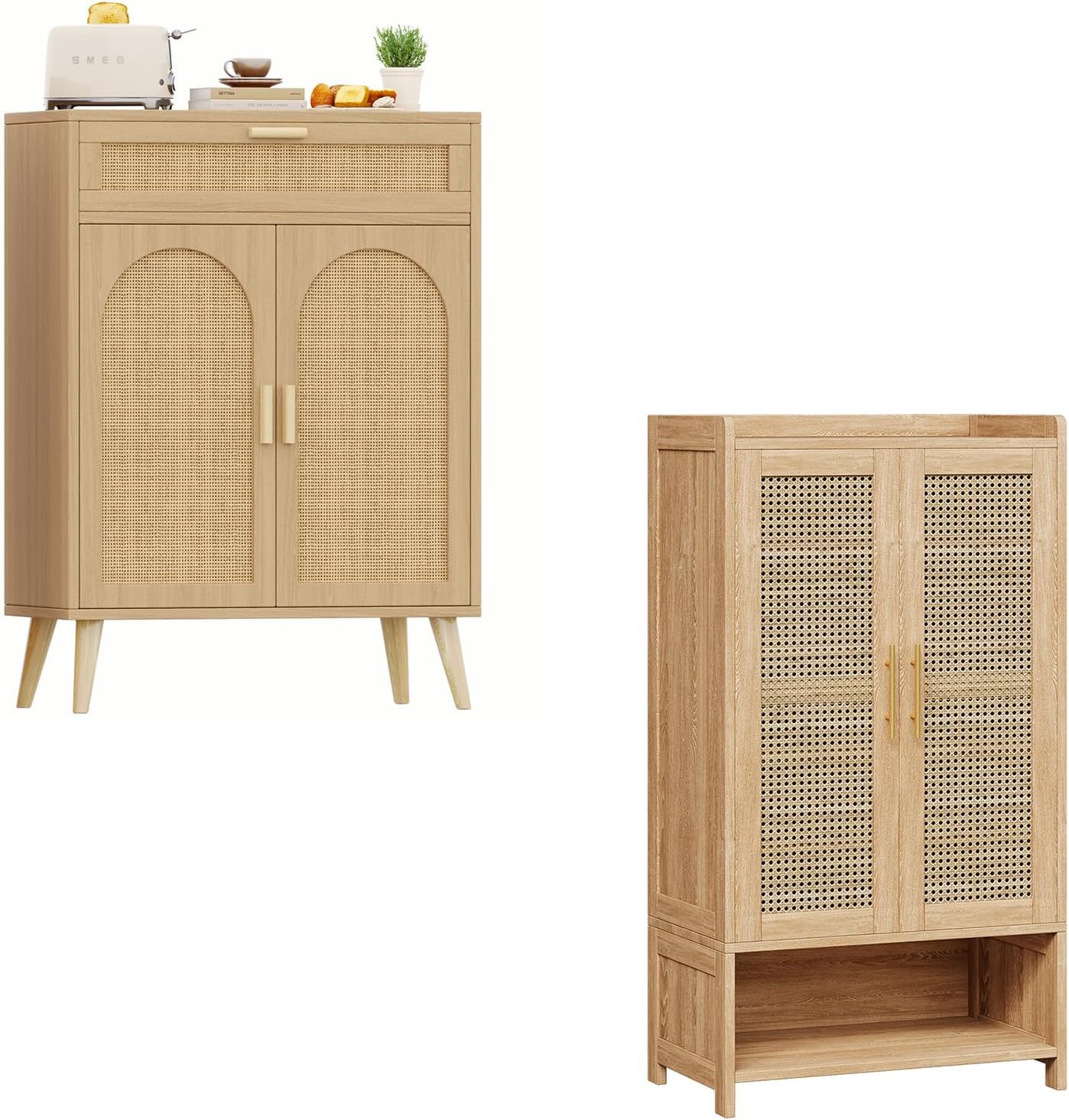 Rattan Buffet Cabinet with Storage, Sideboard with Drawer & Adjustable Shelf,46.3" Tall Shoes Rack Organizer Cabinet for Entryway, Hallway, Natural Oak