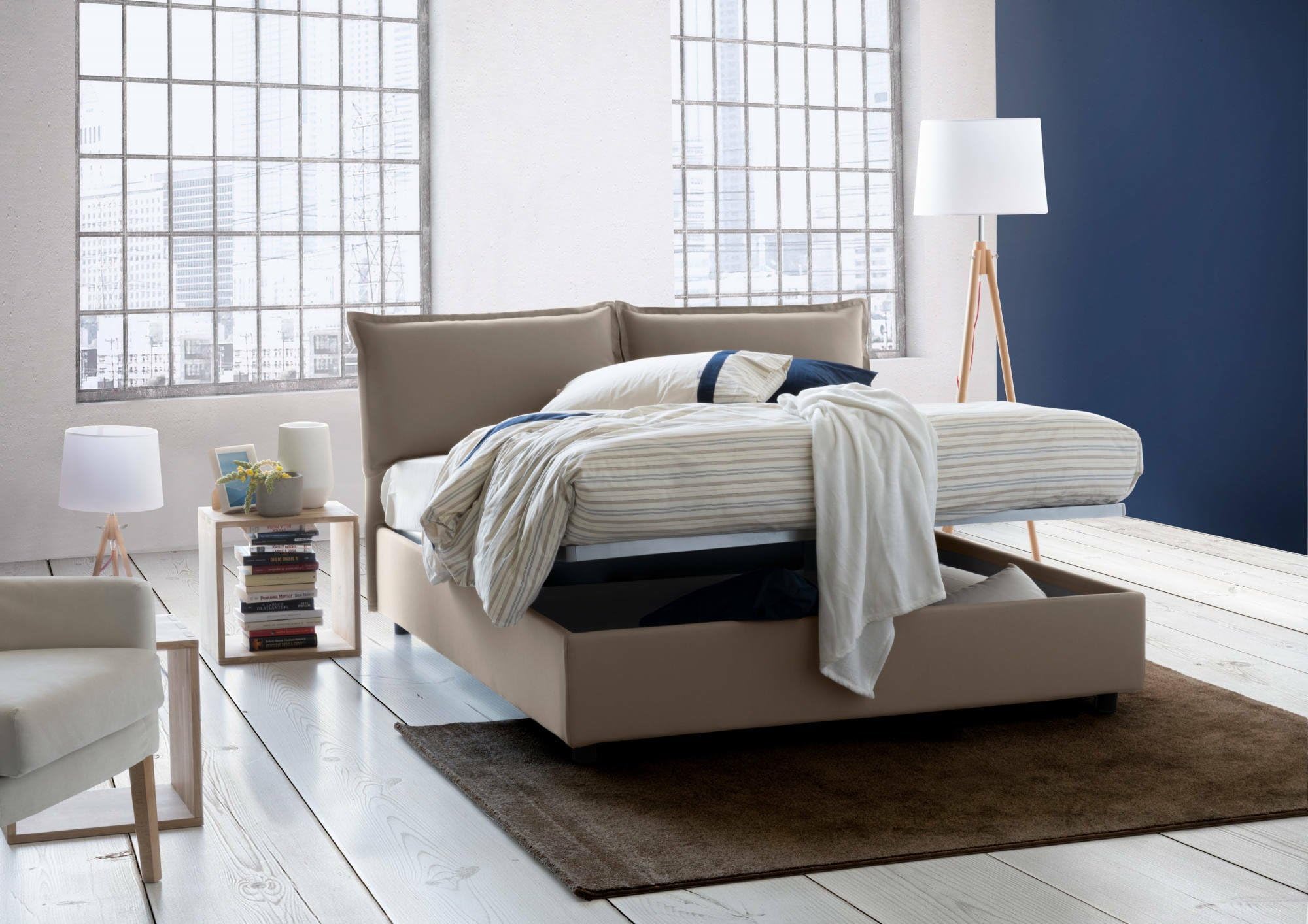 Talamo Italia - Letto matrimoniale Antonia, Letto contenitore con rivestimento in tessuto, 100% Made in Italy, Apertura frontale, adatto per materasso Cm 160x200, Tortora