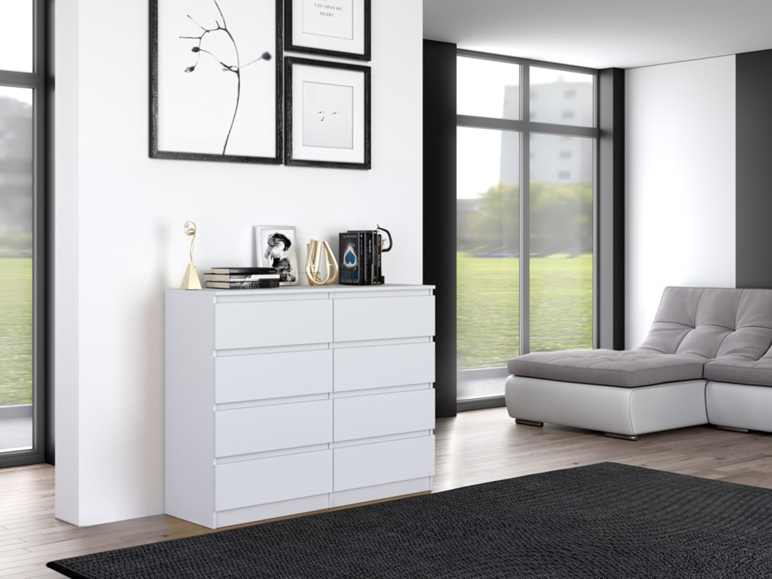 Home Collective Cassettiera, camera da letto, corridoio, armadio, credenza, credenza con 8 cassetti, larghezza 120 cm, altezza 97 | Bianco