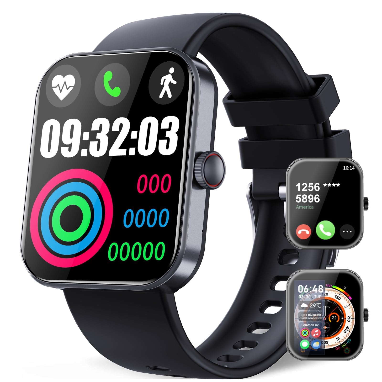 Montre Connectée YYKY - Écran 1,72 Pouces - Bracelet Silicone - Notifications Appels/SMS - Compatible Android Et IOS - Non étanche