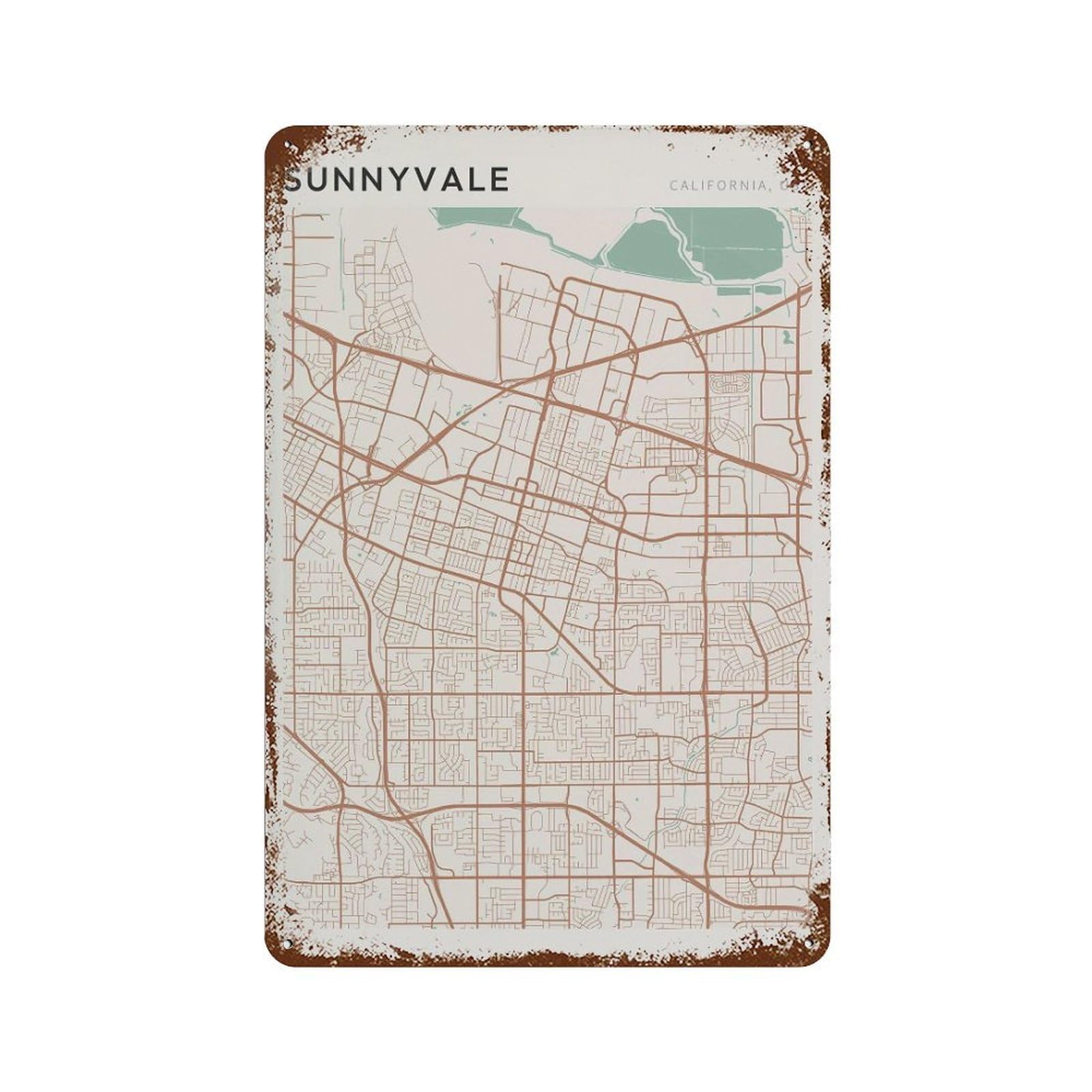 xiaoxiaoshen Sunnyvale Map California Travel Gift Farmhouse Decor Entryway Wall Decor Art Metal Tin Poster Modern Home Decor Art Home Bar Shop Decorations Vintage Sign 30x20cm