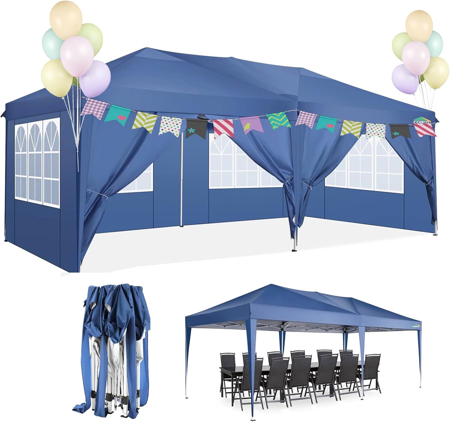 COBIZI Pop up Canopy Tent 10x20 Commercial Canopy Waterproof 10x20 Outdoor Gazebo Beach Camping Canopy with 6 Sidewalls Tent for Party with Carry Bag