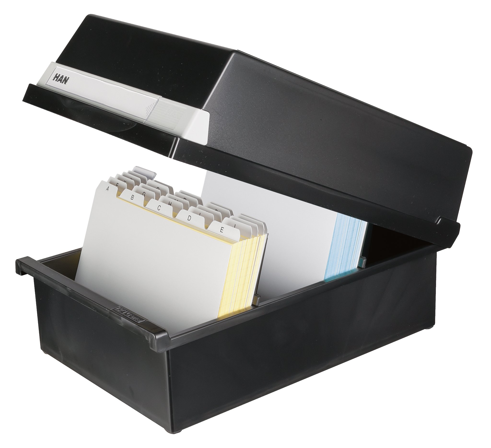 Han 955 - Fichero para tarjetas (capacidad máxima de 1300 tarjetas, poliestireno, tamaño A5, 235 x 190 x 360 mm), color negro