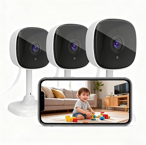 3 cámaras interiores para casa, cámara de seguridad para el hogar de 2 MP con detección de IA, audio de 2 vías, visión nocturna, almacenamiento de